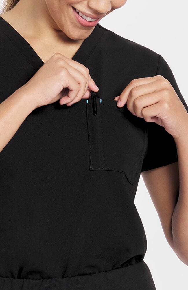 Mayfair V Neck 2-Pocket CORE Scrub Top Black - DOLAN